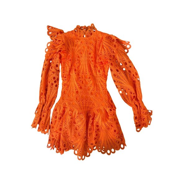 THE SANG Orange Ruffle Long Sleeve Mini Dress Size Medium NEW NWOT - Picture 2 of 14